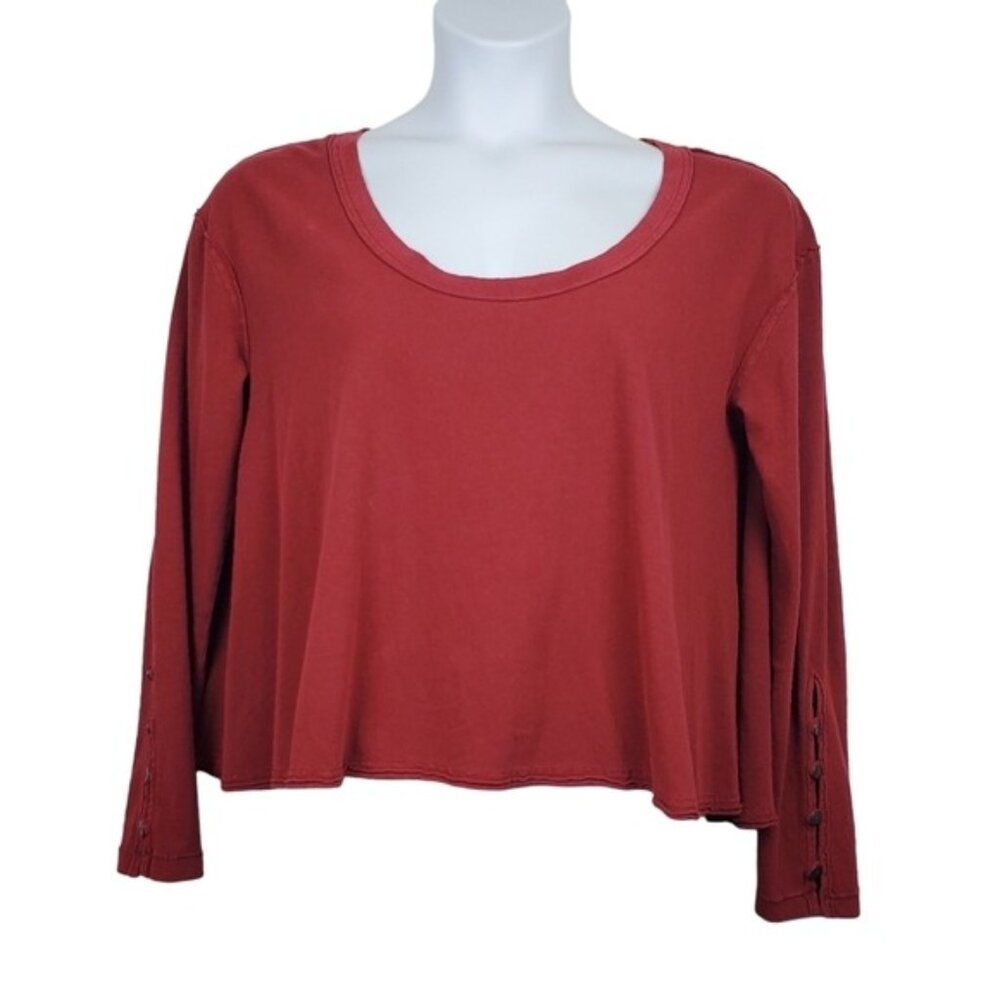 Free People Womens We The Free Peony Red Button Sleeve Pullover Top Size M